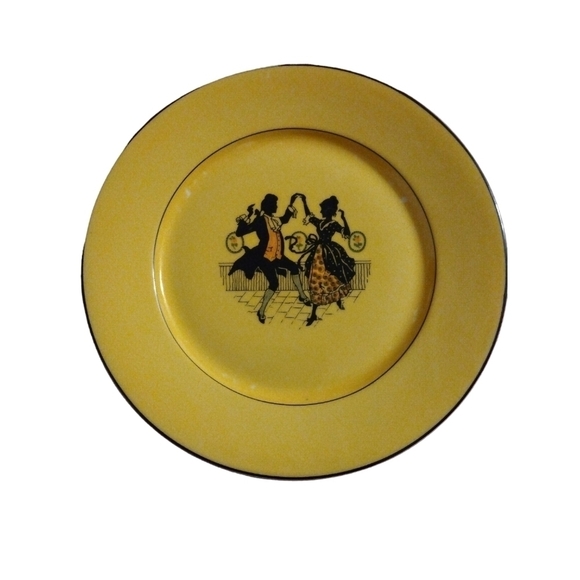Vintage Porcelain Czechoslovakian Union T Yellow/ Black Colonial Deco Plates 4 - Picture 2 of 10